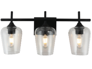 Industrial 3-Light Vanity Wall Sconce | Matte Black with Clear Glass Shades | Modern Bathroom / Mirror Light Fixture