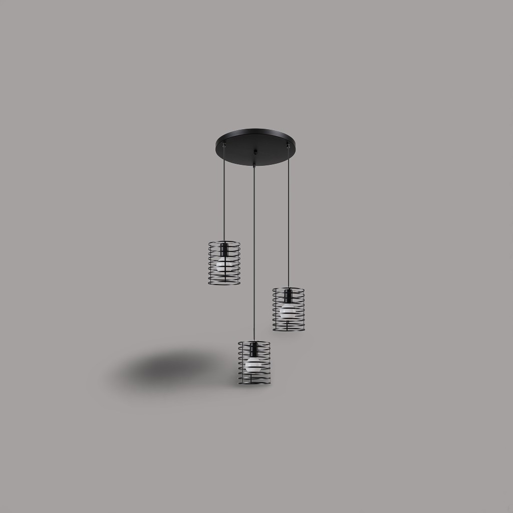 Modern Industrial 3-Light Pendant Lamp – Black Metal Cage Design