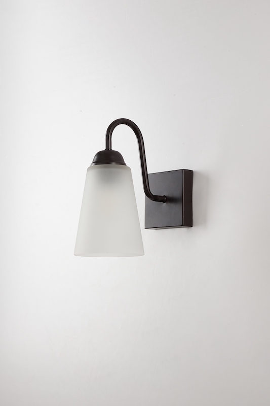 Modern Wall Sconce Light | Black & Gold Metal with Striped Frosted Glass Shade | Bedroom / Hallway / Living Room - Imagen 4