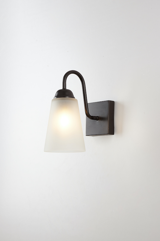 Modern Wall Sconce Light | Black & Gold Metal with Striped Frosted Glass Shade | Bedroom / Hallway / Living Room - Imagen 5