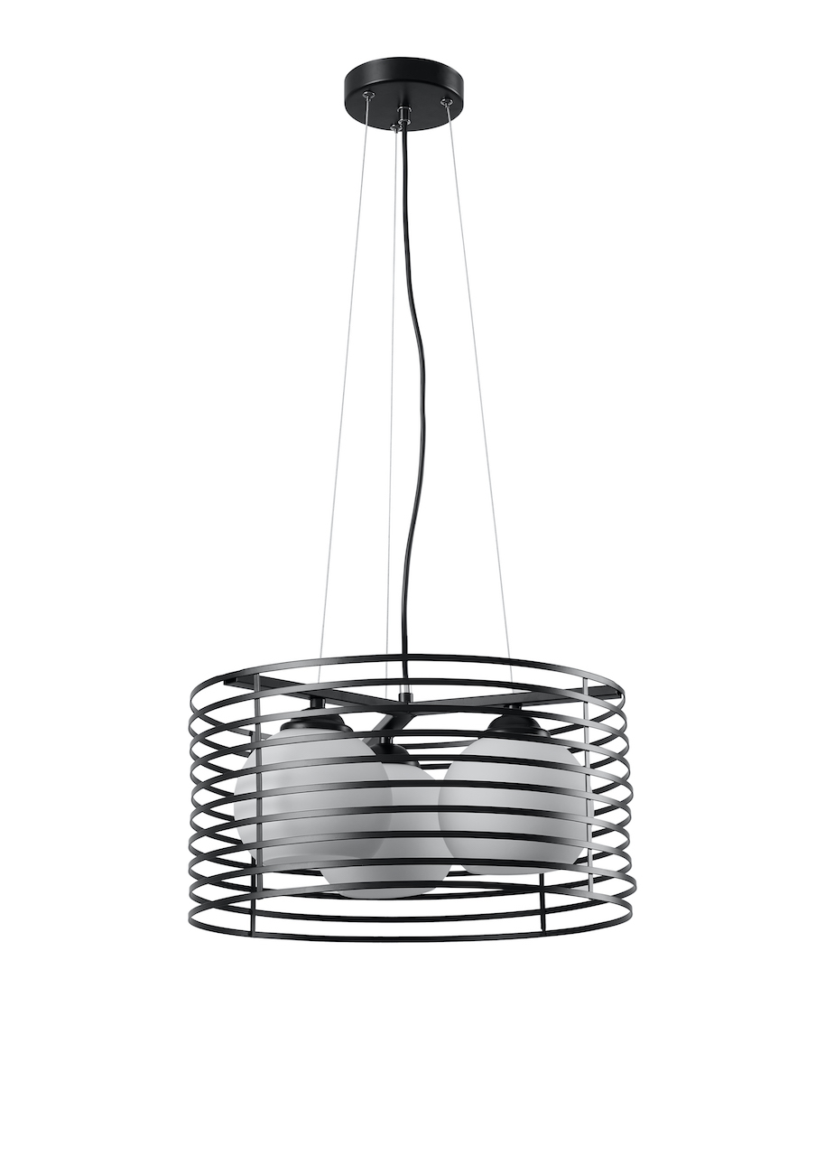 Modern Industrial 3-Light Pendant Lamp – Black Metal Cage Design - Imagen 8
