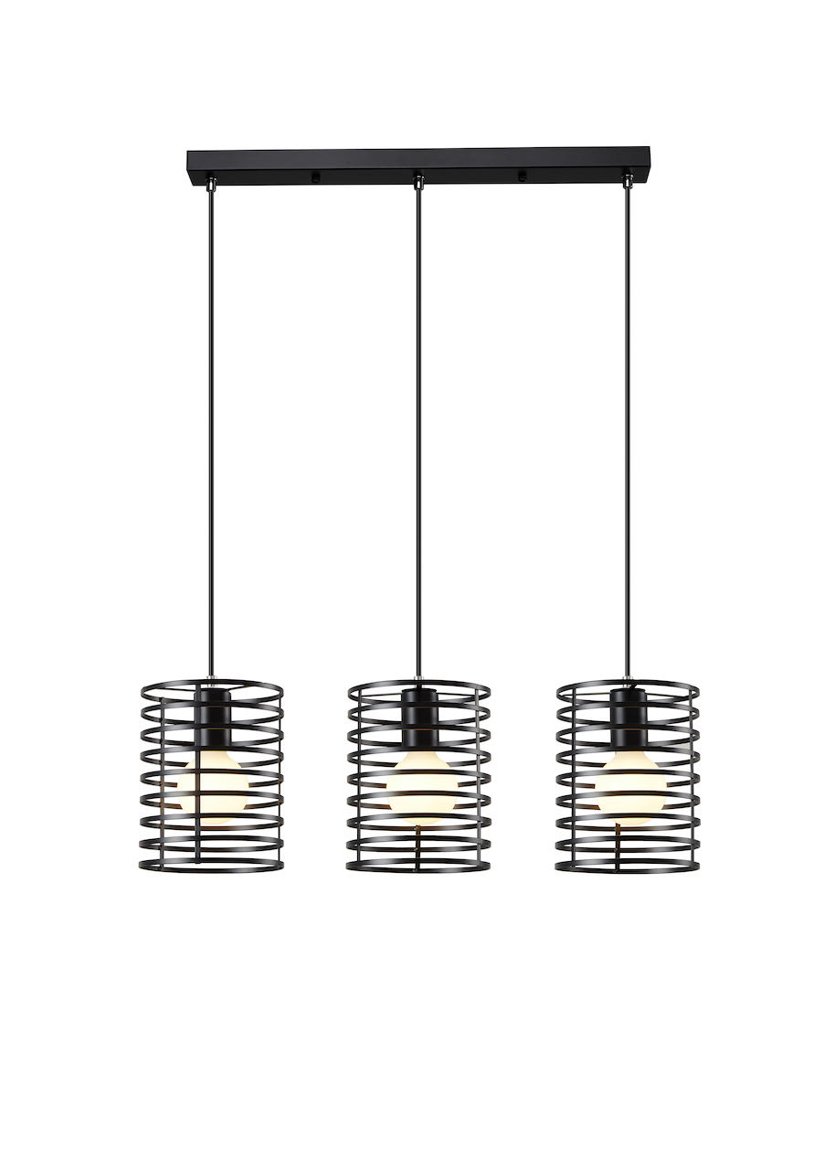 Modern Industrial 3-Light Pendant Lamp – Black Metal Cage Design - Imagen 4