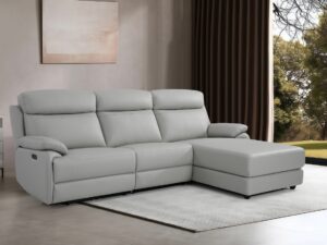 Modern Power Reclining Sectional Sofa – Sleek Grey Faux Leather, L-Shaped Comfort
