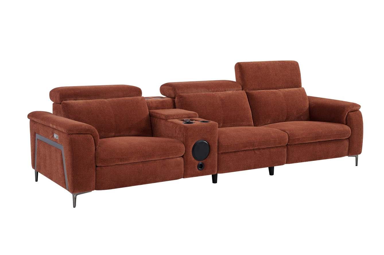 Modern Modular Reclining Sofa with Speakers – Rust Red Fabric Sectional - Imagen 3