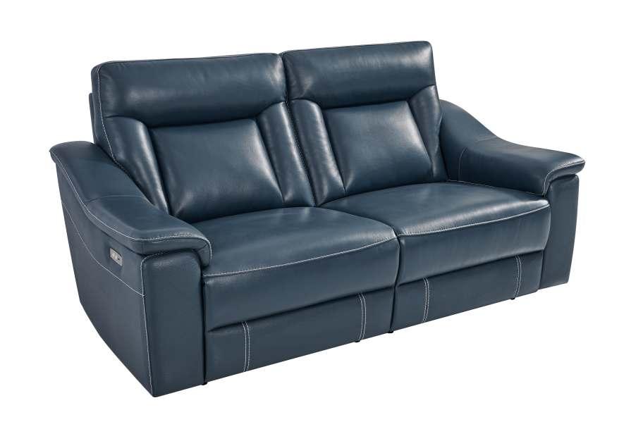 Modern Blue Leather Reclining Sectional Sofa with Audio System & Cup Holders - Imagen 3